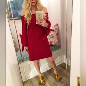 Tibi Off The Shoulder Dress in Crimson Red
